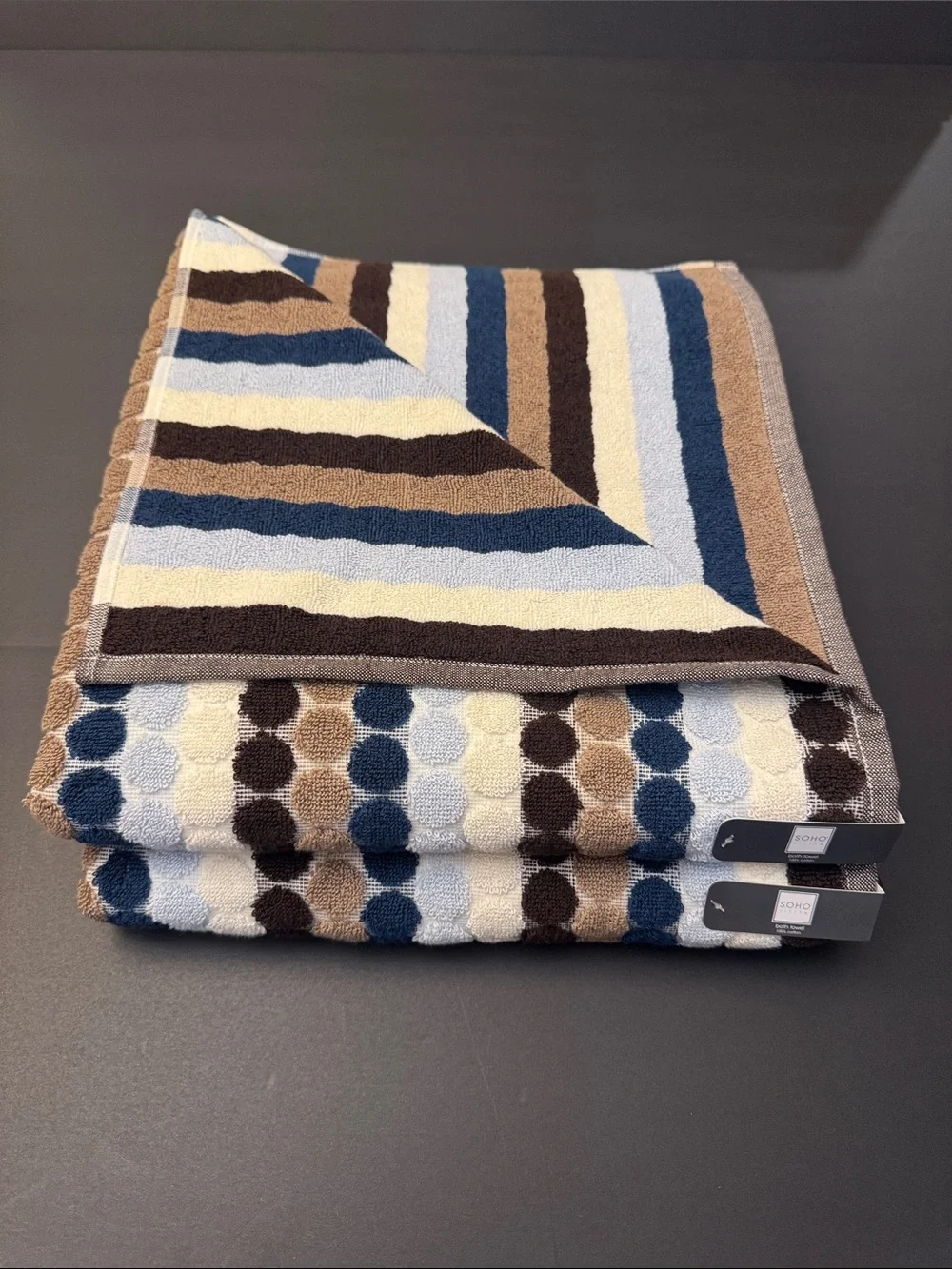 6pc SOHO Living 100% Cotton Penny Tile Dot/Stripe Bath Towel Set  - Blue/Brown